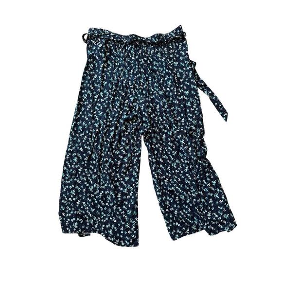 J. Jill Palazzo Wide Leg, lightweight Navy Blue with Flowers, capri pants. Lg - Picture 2 of 10
